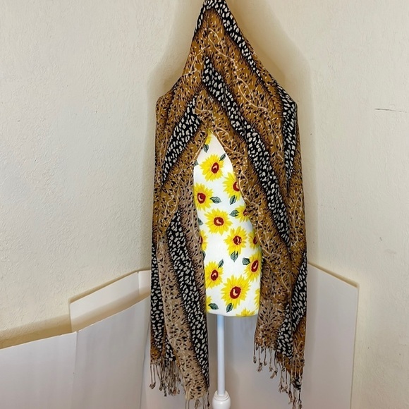 Bomdua Animal Print Rayon Scarf Unisex Fringe - Picture 2 of 8